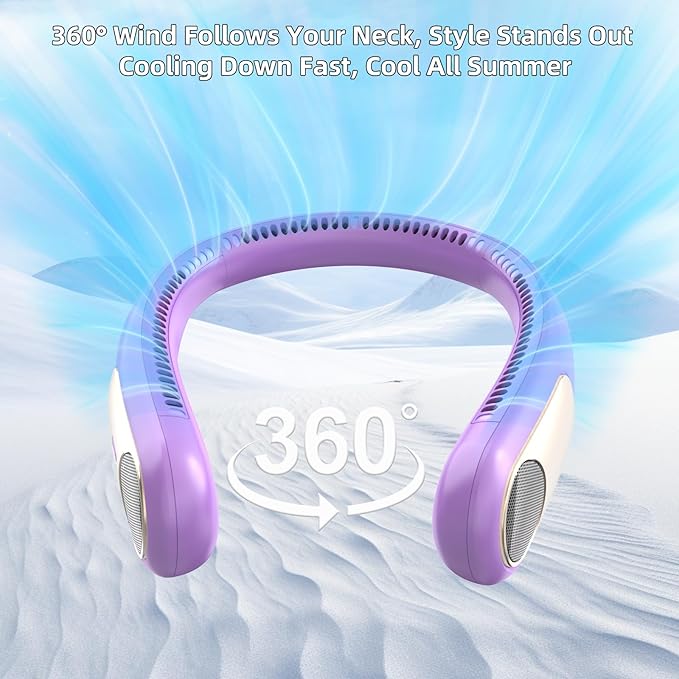 Portable Neck Fan, Personal Wearable Bladeless Fan, LED Display, 6000mAh USB