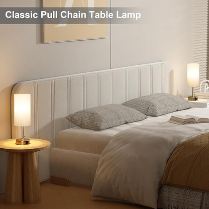 Gold Bedside Lamp for Bedroom Nightstand - Small Table Lamp with USB A + C Charging Port, 3 Color Temperatures Pull Chain Night Stand Light, Side Table Desk Reading Lamp for Living Room/Dorm Room