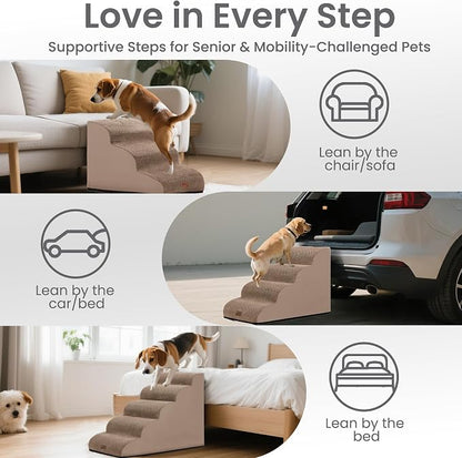 GoGoBunny Ramp Dog Stairs for Couch Sofa and Chair 15.7" H, 3-Step Pet Steps for Small Dogs and Cats, Non-Slip Waterproof Fabric Cover, Stable and Balanced Indoor Step, Pets Friendly, Camel