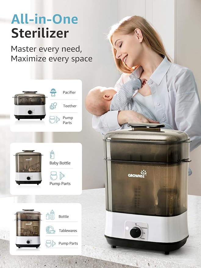 Grownsy Adjustable 4 in 1 Large Bottle Sterilizer and Dryer, 8 Bottles Capacity