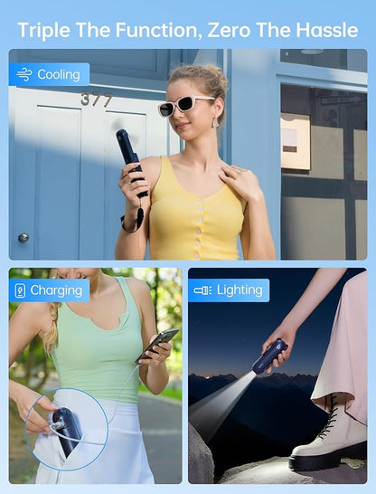 JISULIFE Handheld Mini Fan, 3 IN 1 USB Rechargeable Portable Fan