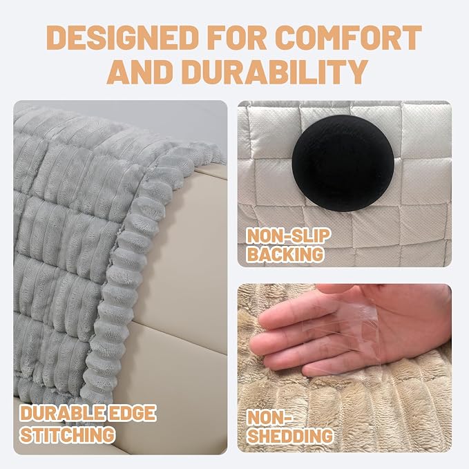 Waterproof Couch Cover for Dogs Washable,Nonslip Fuzzy Durable Pet Friendly | Soft Slipcovers for 3 Cushion Sofa Cover,Plush Thick Protector Fits Mat Bed Leather & Fabric Couches Light Grey 27.6"x59.06"