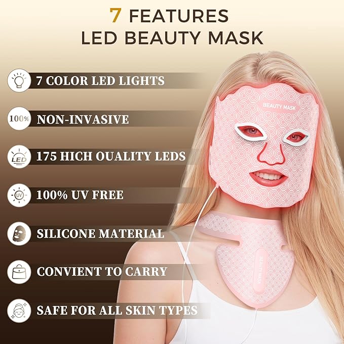 Red Light Therapy for Face & Neck, 7-1 Colors LED Light Therapy mask,