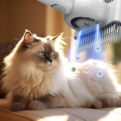 Multifunctional Pet Comb with Spray - 360° Steel Pin Comb and Detangling Knife, Pet Hair Removal Grooming Tool, Anti-static, Waterproof, Rechargeable - Suitable for Long-haired or Curly-haired Pets