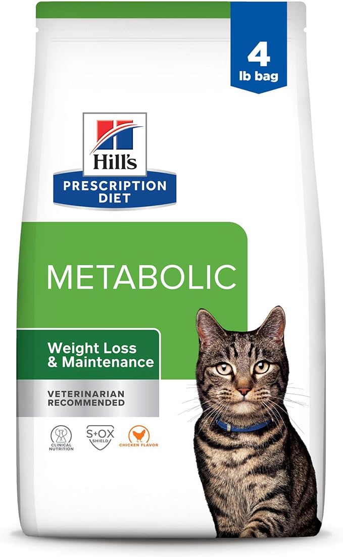 Hill's Prescription Diet Metabolic Weight Management Chicken Flavor Dry Cat Food, Veterinary Diet, 4 lb. Bag