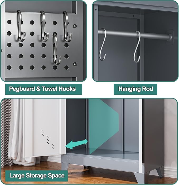 Metal Storage Cabinet with Locking Doors, Broom Closet/Freestanding Bathroom