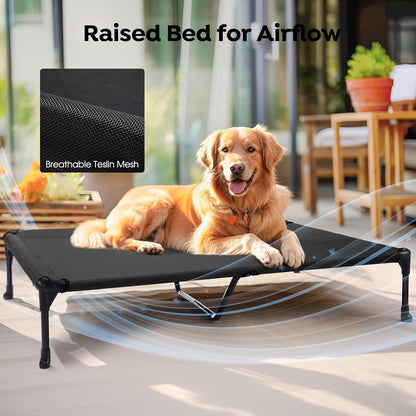 Veehoo Cooling Elevated Dog Bed Add Removable Waterproof Bolster Cushion Mat, Raised Pet Cot with Breathable Teslin Mesh, No-Slip Feet, Dog Sofa Bed for Indoor Outdoor, XXLarge, Black CWC2331B