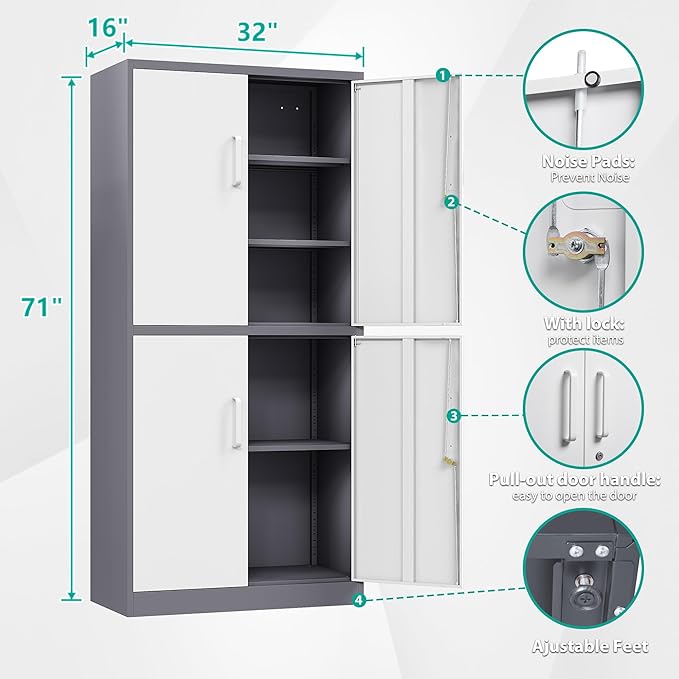 SISESOL Storage Cabinets With Doors And Shelves, Adjustable Layers