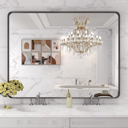 LOAAO 48x36 Inch Black Metal Framed Bathroom Mirror