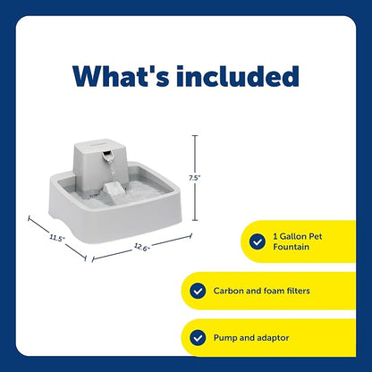 PetSafe Oasys Pet Fountain, 1 Gallon (128 oz), Cats & Small-Medium Dogs | Adjustable Water Flow, Whisker-Friendly Tray, Dishwasher-Safe, Replaceable Carbon & Foam Filters Included