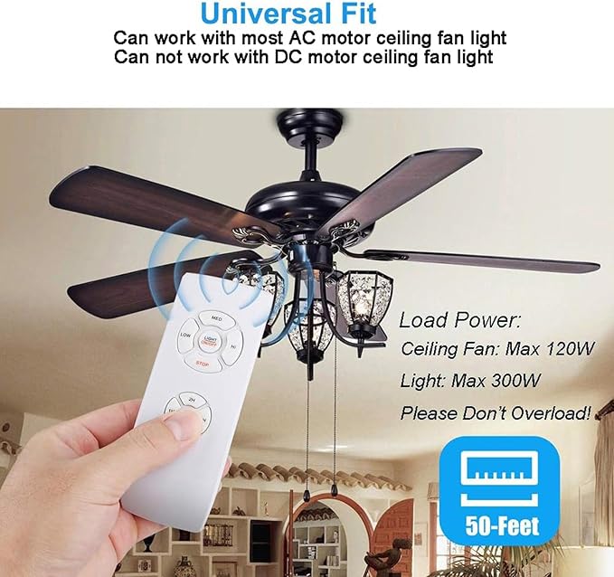 LPHUMEX 2 Pack Universal Ceiling Fan Remote Control Kits, 3-in-1 Fan Speed