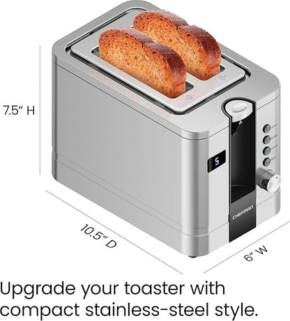Chefman 2-Slice Digital Toaster, Stainless Steel, Extra-Wide Slots