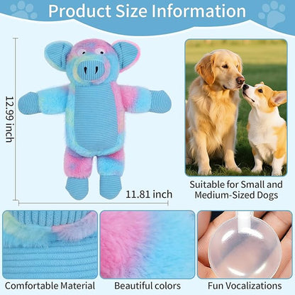 Dog Toys Plush, Squeaky Stuffed Dog Toy, Rainbow Pig Dog Toys for Small Medium Breeds, Soft Dog Plush Toy, Puppy Teething Dog Toy, Interactive Dogs Toy for Indoor Dogs(Blue)
