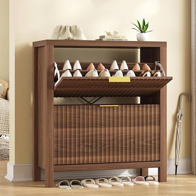 Shoe Cabinet Storage for Entryway, Fluted Shoe Cabinet