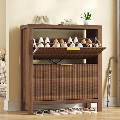 Shoe Cabinet Storage for Entryway, Fluted Shoe Cabinet