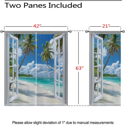 Beach Blackout Curtains for Girls Boys Teens Home Decor, Tropical Summer Scene Ocean Island Palm Tree Grommet Thermal Insulated Drapes Darkening Window Curtain for Bedroom Living Room, 42 x 63 Inch
