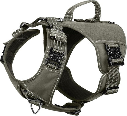 ICEFANG Quick-Moving Tactical Dog Harness for Large Dogs,No Pull Dog Vest | Control Handle,Reflective,Full Metal Buckles,Adjustable,Hook-and-Loop Panel,Soft Padded,Green,Large