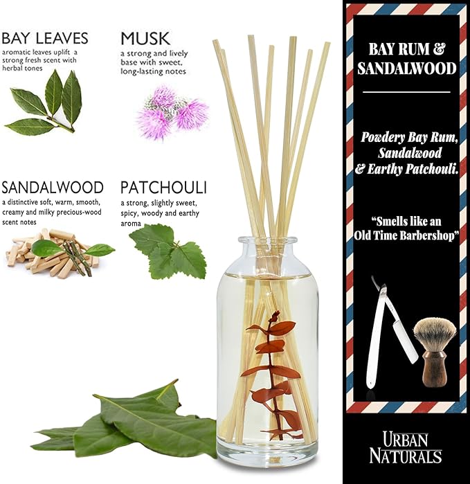 Urban Naturals Bay Rum & Sandalwood Reed Diffuser Scent Sticks Gift Set |