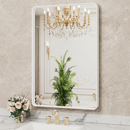 LOAAO 22x30 Inch White Metal Framed Bathroom Mirror