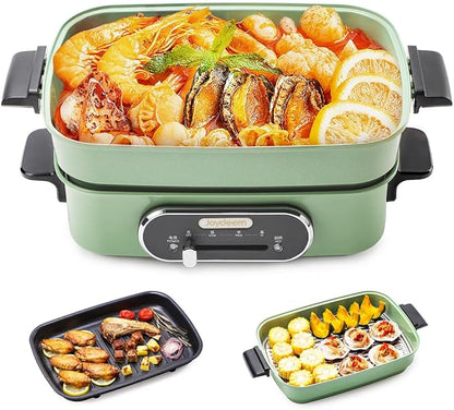 Joydeem 3-in-1 Electric Hot Pot, Non-stick Ceramic Oil Coating, UL Listed