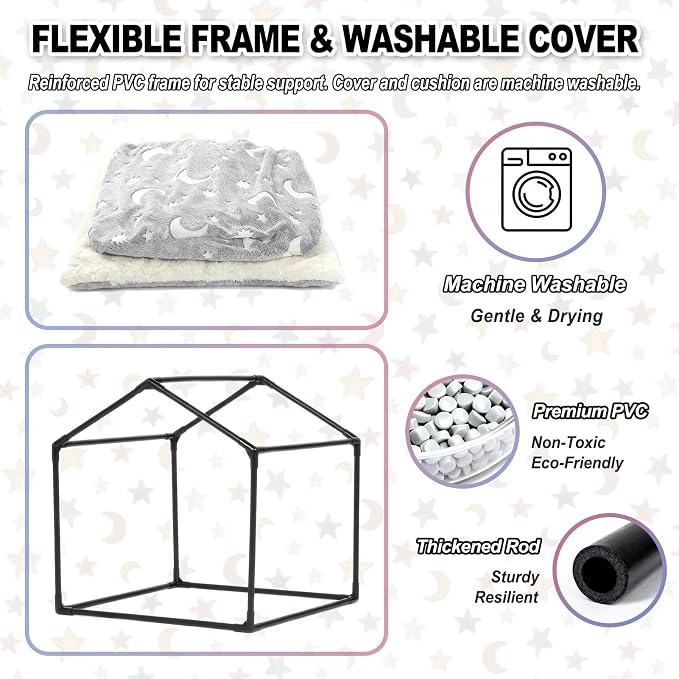 Indoor Dog House, Soft Warm Glow Dog Cave for Medium & Large Dogs | Warm Plush Dog Cave Bed with Sturdy Frame, Machine Washable, Non-slip, for Indoor Dogs and Cats