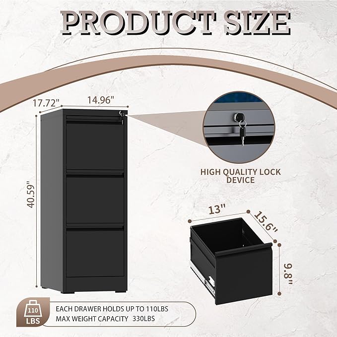 3 Drawer Vertical File Cabinet