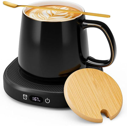 Coffee Mug Warmer & Simple Pure Black Mug Set, Electric Cup Warmer