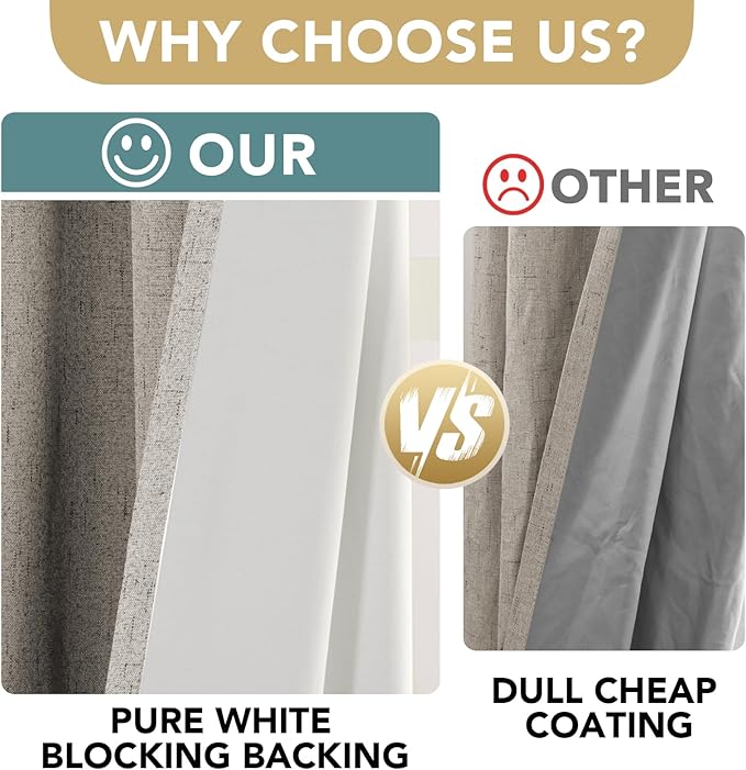 H.VERSAILTEX Linen Blackout Curtains Durable Thick Textured Linen Look 100%