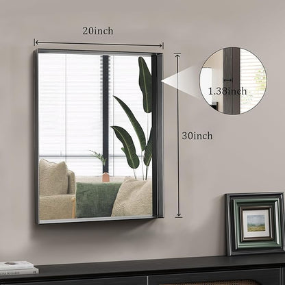 Koonmi 20x30 Inch Black Metal Framed Bathroom Mirror