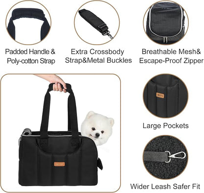 Dog Purse Carrier for Small Dogs Cats Rabbits Up to 12lbs, Lightweight Pet Sling Carriers with Crossbody Strap, Portable Puppy Soft Sided Tote Bag Carrier for Vet,Hiking,Travel Black