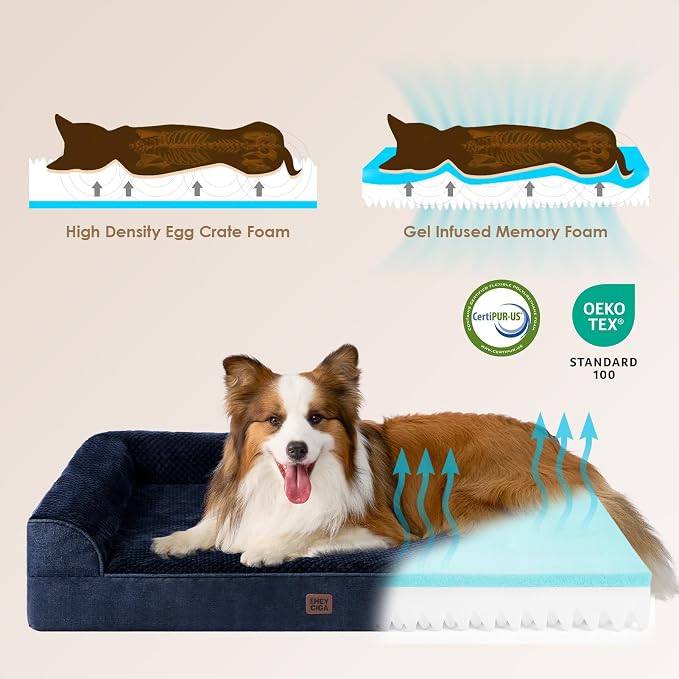 EHEYCIGA Extra Large Dog Bed Othorpedic, Memory Foam XL Dog Bed with Washable Removable Cover, Waterproof Pet Sofa Couch XLarge Size Dogs with Nonskid Bottom, 44x32x6.5, Navy Blue | Washable Removable Cover, Waterproof Flat Pet Sofa Couch with Nonskid ...
