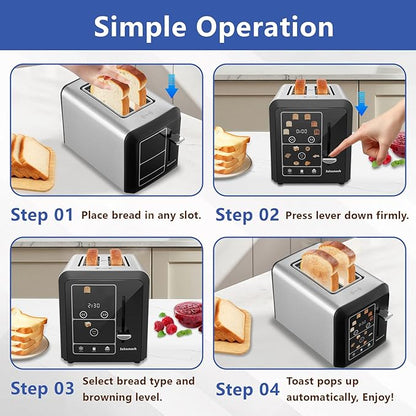 Touch Screen Toaster 2 Slice, Smart Digital Toasters, 6 Browning Levels & 6