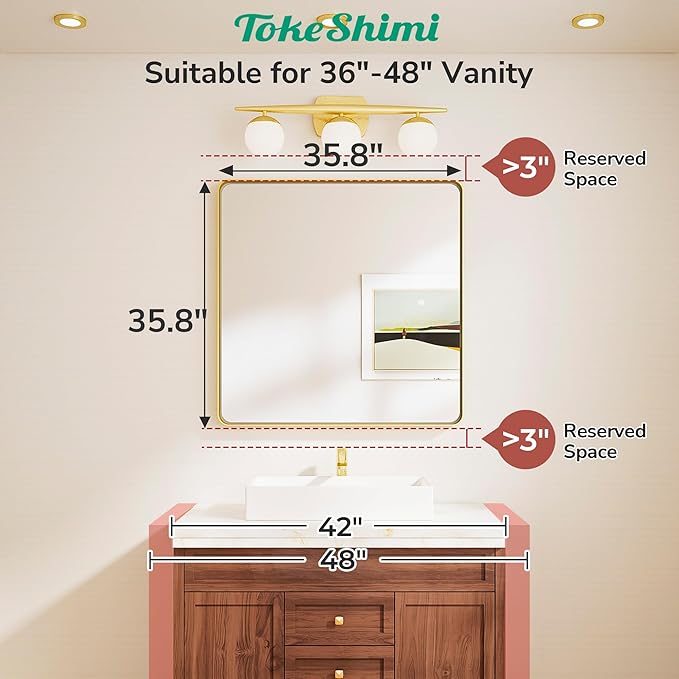 TokeShimi 36x36 Brushed Nickel Bathroom Mirror, Bathroom Vanity Mirror Square