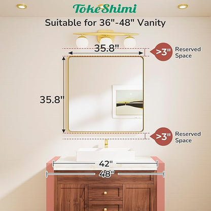 TokeShimi 36x36 Matte Black Bathroom Mirror, Bathroom Vanity Mirror Square