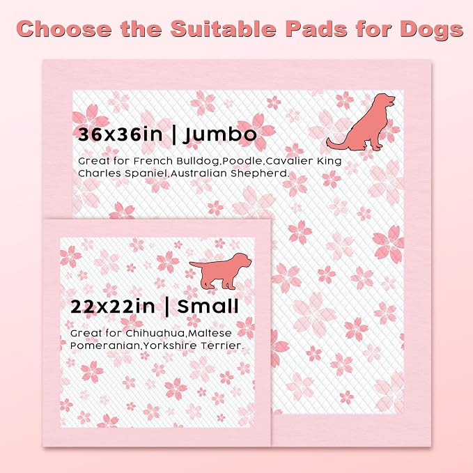 MIZOK Pink Puppy Pads with Adhesive Tabs Disposable Pee Pads 36x36in 100Ct | Giant Potty Pads Feature Sticky Corners and Extra Thick Layers Ideal for Multiple Pets or Big Dog Poop Pads Needs
