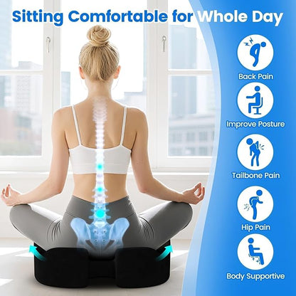 SofterCharm Seat Cushion, Memory Foam Chair Cushions for Tailbone/Sciatica Easing, Chair Pillow with Handles for Car, Office Chair Cushion with Non-Slip Design, Ideal for Post-Surgery Recovery(Black)