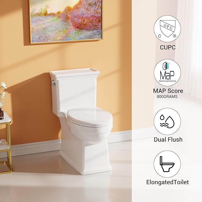 One-Piece Toilet with Classic Design, ADA Height, 1.28 GPF, Durable Ceramic