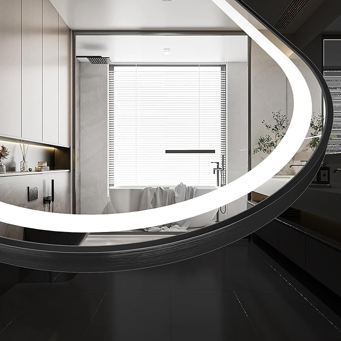 24x36 inch Black Tempered Glass LED Arched Mirror
