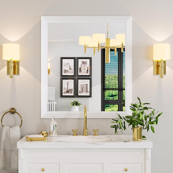 Amorho Bathroom Mirror, 36x32 Inch White Framed Bathroom Mirrors