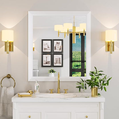Amorho Bathroom Mirror, 36x32 Inch White Framed Bathroom Mirrors