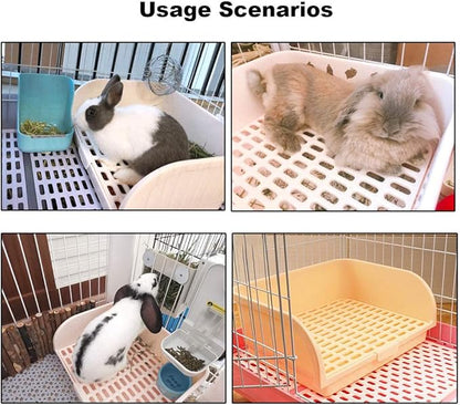 Amakunft 17"x13" Extra Large Rabbit Litter Box with 10PCS Pee Pads, High Sided Plastic Bunny Rat Ferret Litter Box with Removable Grid, Indoor Guinea Pig Jumbo Corner Litter Pan for Small Animal Cage