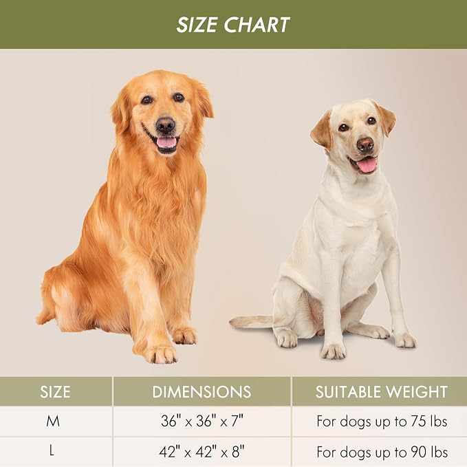 ClevaHome Orthopedic Dog Bed for Large Dogs, 42 inches Dual Layer Water Repellent Round Pet Bed with Washable Cover Nonslip Bottom (Olive Branch)