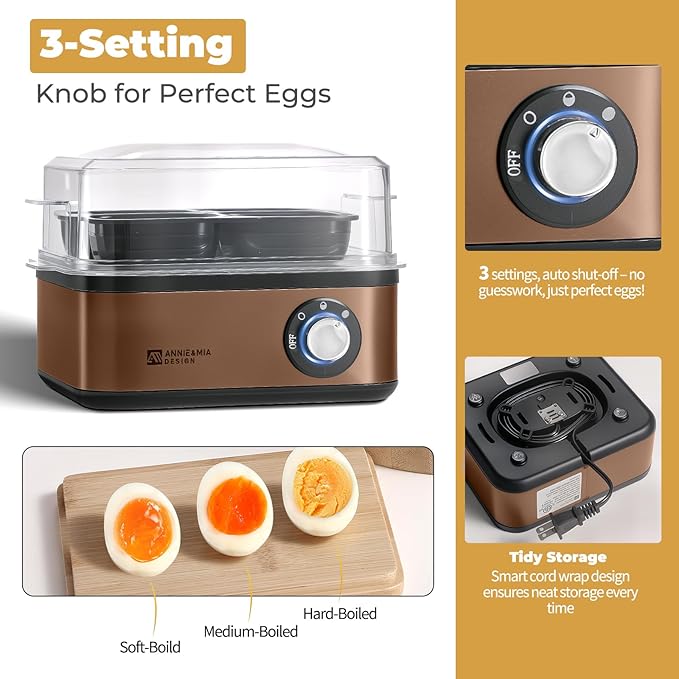 Annie & Mia Design Electric Egg Cooker, Stainless Steel 8 Egg Capacity egg
