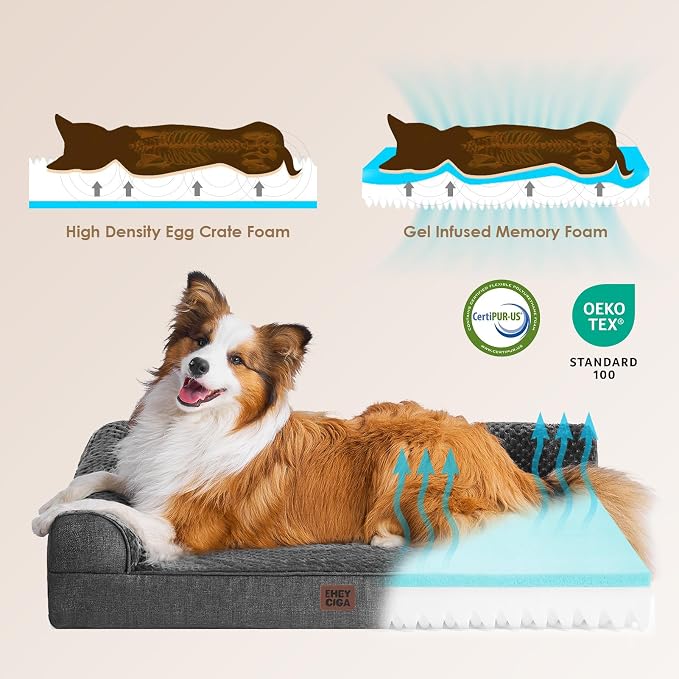 EHEYCIGA Memory Foam Dog Bed Large Size Dogs, Orthopedic Dog Bed Large with Washable Removable Cover, Waterproof Pet Sofa Couch with Nonskid Bottom, 36x27x6, Dark Grey | Washable Removable Cover, Waterproof Flat Pet Sofa Couch with Nonskid Bottom, 36x27x6