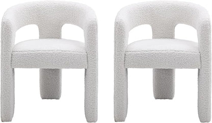 DAYALANE White Boucle Dining Chairs Set of 2, Upholstered Sherpa Kitchen Chairs with Arms Comfy Barrel Side Chair for Living Room/Dining Room/Reception, White Fur