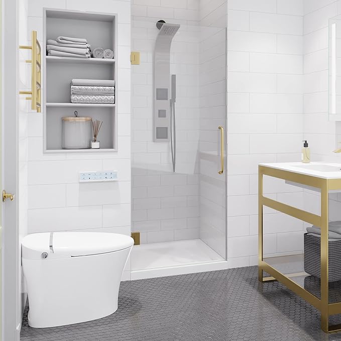 ANZZI 70" x 24" Frameless Shower Door in Brushed Gold, Water Repellent Glass