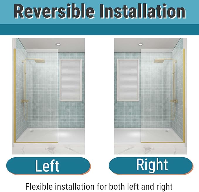 Sunrosa 36"×76" Shower Glass Panel, 8mm Thick Shower Screen, Brushed Gold