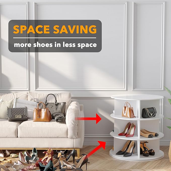 SpaceAid 3 Tier Rotating Shoe Rack Tower, Spinning Shoe Display Lazy Susan