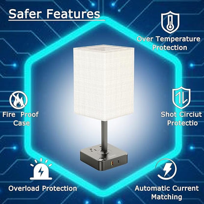 cozoo Bedside Table Lamp with 3 Levels Brightness,Dimmable Table Lamp with USB C+A Charging Ports,2 AC Outlets,Nightstand Lamp White Shade,Touch Bedroom Lamp for Living Read Work