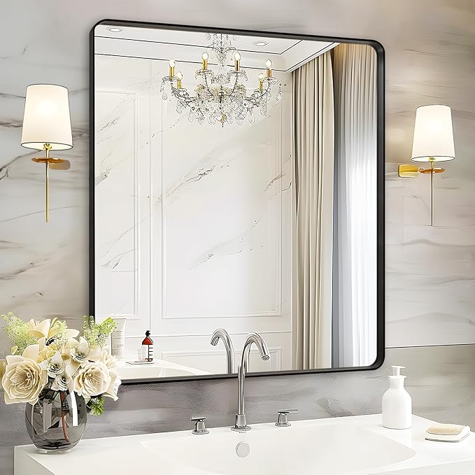 Fabuday Black Bathroom Mirror Wall Mounted- 36x36 Inch Big Framed Mirror